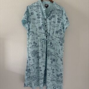 Lands End Womens Size Large 14-16 Dress Shift Short‎ Sleeve Tropical Drawstring